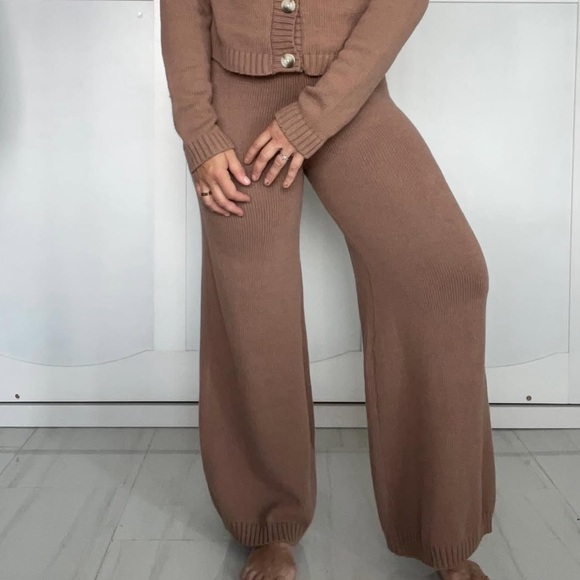 Sincerly Jules Pants - Sincerely Jules Brown Knit Wide Leg Pants